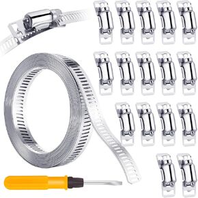 مجموعة متنوعة من مشابك خرطوم الفولاذ المقاوم للصدأ 304 قابلة للتعديل، ربط معدني بطول 32 قدمًا مع فتحات + 16 مثبتًا أقوى، مشابك خرطوم ترس دودي مع مفك براغي لأنابيب وكابلات السيارات in Kuwait