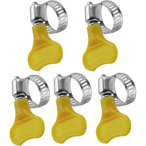 14-Pack Yellow Stainless Steel Hose Clamps, Adjustable Thumb Screw Key-Type Clamps, 10-16mm (3/8"-5/8") Size, 8mm Bandwidth