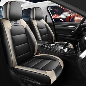 Black and Brown Seat Covers Universal Leather Car Seat Cover 13pcs Automotive Interior Covers with Lumbar Support Fit Car Auto SUV (E-Black&Brown)
