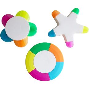 3 Pack Fluorescent Highlighter Pens, Petals Highlighters, Star Flower Highlighters,Round Shape Watercolor Pens for Students School Office