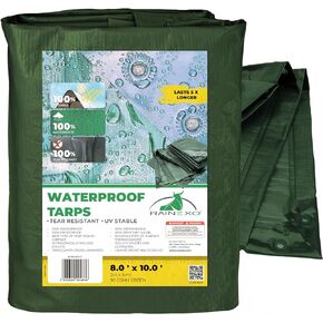 RX-90-8’x10’ Feet Tarps Heavy Duty Waterproof, UV Resistant, Rip & Tear Proof Poly Tarp with Multilayered Cross Laminated Tarpauline for Garden, Camping & Furniture Cover - 90 GSM - Green