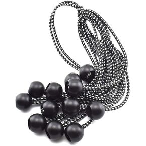 Bungee Cord with Ball, SDTC Tech 10 inch Ball Bungee, 12 Pack Elastic Tie Down Straps for Tents Camping Tarps etc. - Black