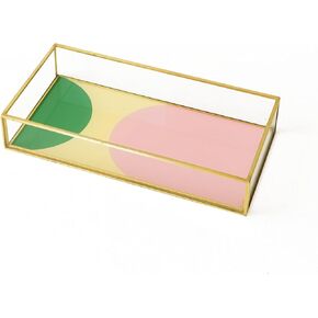 Glass Box, Color Geometry Design, Display Organizer with Hinged Lid, Keepsake Box for Storage Jewelry, Watches, Wedding Cards, Photos, Cosmetics. Rectangle (Large)