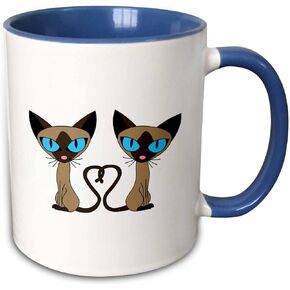 3dRose Siamese Cat Tail Heart Magic Transforming Mug, 11 oz, Black/White