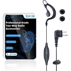 سماعة أذن SHON لراديو Walkie Talkie، سماعة أذن بخطاف على شكل 2 دبوس G مع ميكروفون، سماعة رأس راديو ثنائية الاتجاه لراديو Motorola ثنائي الاتجاه (مجموعة واحدة/أسود)