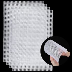 Aster 4 Pieces 4 Count Plastic Mesh Canvas Sheets for Embroidery, Plastic Needlepoint Canvas, Fursuit Eye Mesh for Crafts DIY, Knit Crochet Projects (White, 11.8×7.9inch)
