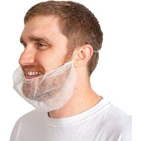 Beard Nets, 18", White Disposable Beard Covers, Beard Net for Food Service, Cooking, Cleaning