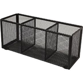 Black Mesh Pencil Holder, Metal Mesh Desk Organize for Pens, Kitchen Utensil Desk Storage,3 Compartments, Small Elegant Office Desk Supplies Organizer, 8.86 x 3.15 x3 .74 inch, Black
