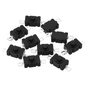 PATIKIL Latching Push Button Switch, 10 Pcs KAN-28 Flat Pin with Hole On/Off Self-Lock AC 250V 1.5A Micro Switch for Flashlight Light Wall Outlet, Black