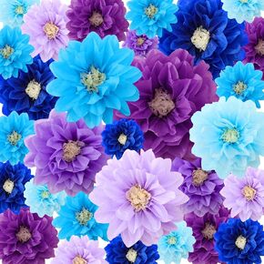 18 Pcs Mexican Paper Flowers Colorful Fiesta Tissue Paper Flowers Pom Poms Mexican Carnival Paper Flowers for Floral Party Backdrop Wedding Birthday Party Craft, 6" 8" 10" (Bright Color)