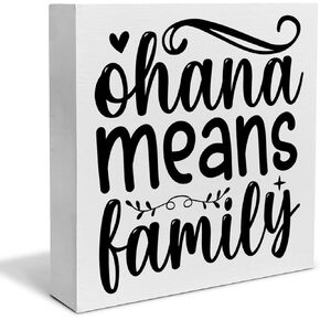 Family Decorative Wooden Box Sign Ohana Means Family Wood Block Plaque Decor Rustic Shelf or Wall Display for Home Living Room Bedroom