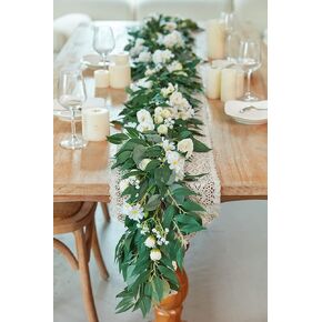 Misspin 2pcs الأوكالبتوس الصناعي والصفصاف الأغصان أوراق إكليل، إكليل مصنوع يدويًا مع زهور لقوس الزفاف الأخضر إكليل خلفية مفرش طاولة ديكور الزفاف (أحمر بورجوندي، 2) in Kuwait