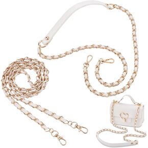 WADORN 2 Styles Braided Leather Bag Straps, Metal PU Leather Woven Crossbody Bag Chain Handbag Chains Purse Straps Shoulder Cross Body Replacement Strap, Pink