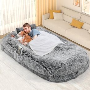 YITAHOME Human Dog Bed, 79"x43" Extra Large Memory Foam Dog Beds for Adults and Pets with Blanket and Pillow, Washable Fur Cover, Dark Brown