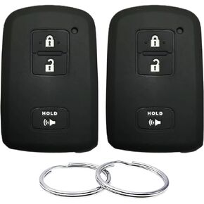 Silicone Rubber Key Fob Cover Compatible with (3 Buttons) 2012-2021 Toyota 4Runner C-HR Highlander Land Cruiser Prius C Prius V RAV4 HYQ14FBA (Black Black)