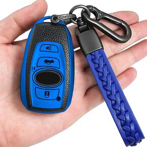 for Subaru Key fob Cover with Keychain,Texture TPU 4 Buttons Key case,Compatible with BRZ Legacy Outback Ascent Crosstrek Forester WRX Remote smart Key,Blue