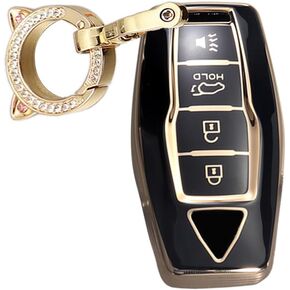 ontto Key Fob Shell Stylish Key Bag Smart Remote Key Cover Gold Edge TPU Key Housing Fit for Mitsubishi Outlander 2022 2023 Key Fob Black