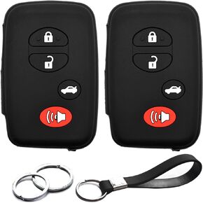 2pcs Compatible with Toyota Venza 86 Avalon Camry Corolla Highlander Prius RAV4 Sequoia Scion FR-S tC Smart 4 Buttons Black Key Fob Cover Case Key Chain Protector Keyless Remote Holder