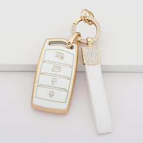 1797 Key Fob Cover for Genesis G70 G80 G90 Accessories Bling Key Chain Case Shell Protector 4 Button White Gold TPU