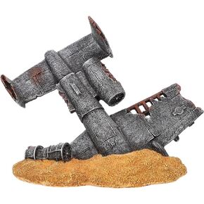 POPETPOP Aquarium Decorations, Resin Fish Tank Ornament Aquarium Shipwreck Aquarium Rock Crashed Plane Decorations Plane Wreck Ornament Aquarium Cave Wreckage Statue for Fish Tank Decor