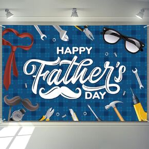 Large Fathers Day Banner Decorations 72" x 48" Happy Father's Day Backdrop Blue Plaid Tie Tool Glasses Party Supplies Gifts Photography Background for Indoor Outdoor Garden,Yard,Home Decor