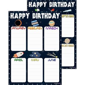 Space Birthday Charts- Laminated 14x19.5in. - Classroom Posters and Decorations, Back to School Supplies, Teachers’ Posters for Preschool, Kindergarten, Elementary Classes, Home Decor, Kids Bedrooms