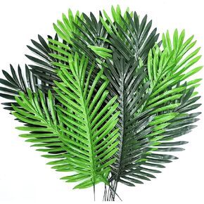 SNAIL GARDEN 12Pcs Artificial Palm Leaves, 2 Colors Faux Palm Fronds 20" Tropical Palm Tree Leaf with Stem Greenery Palm Branches for Palm Sunday Flower Arrangement Hawaiian Jungle Beach Party Decor