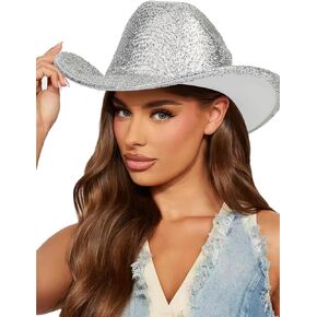 Women-Western-Glitter-Cowboy Hat - Sparkle-Cowgirl-Hat Roll-U- Brim-Fedora-Hat for Disco Costumes Party