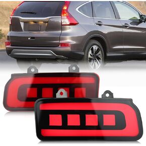 Smoked LED Rear Bumper Reflectors Fog Brake Tail Light Lamps Compatible with Honda CRV C-RV 2015 2016 EX EX-L Touring Accessories (RED)