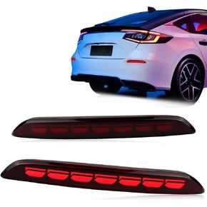 Smoked Lens LED Rear Reflector Bumper Fog Light Assembly Compatible With Honda Civic Hatchback 2022 2023 2024 Functions 3-In-1 (Smoked)