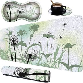Extended Game XXL Desktop Pad+Mouse Wrist Cushion+Coaster Suite, Non -Slip Rubber Base Mouse Pad and Suture Edge, Memory Foam Wrist Rest Support, Cow Print