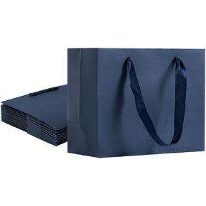 Umoonfine Navy Blue Gift Bags Bulk, 12 Pack Navy Blue Paper Gift Bags with Handles Retail Bags Kraft Gift Bags 8.7x3.9x7.1 Inches Gift Wrap Bags for Wedding, Party,Shopping, Merchandise Business