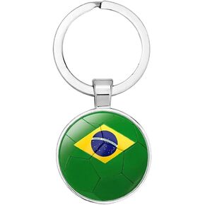 Art Attack Brazilian Flag Soccer Keychain, Brazil National Football Team Accessories History Party Favor Fan Car Key Chain Ring Pendant Charm (Silver)