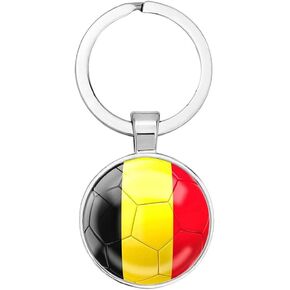 Art Attack Belgian Flag Soccer Keychain, Belgium Red Devils National Football Team Accessories History Party Favor Fan Car Key Chain Ring Pendant Charm (Silver)