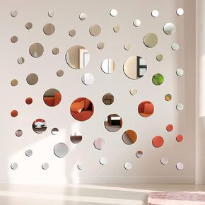 60 Pieces Acrylic Mirror Setting Round DIY Decor Tiles Adhesive Wall Sticker Decal for Bedroom Wall Decor Mirror Living Dining Room Art Background Decoration (Rose Gold)