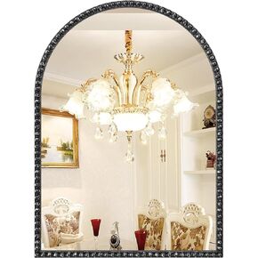 Arched Mirror for Wall, 30"x40" Gold Arch Bathroom Vanity Mirror, Vintage Gold Metal Beaded Frame Decorative Mirror for Vanity Accent Bedroom Living Room Entryway Mantle