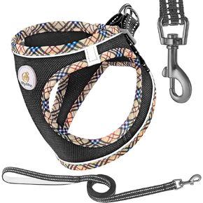 Small Dog Harness: Dog Harnesses for Small Dogs with Leash Set Step in Adjustable Dog Harness No Pull Soft Mesh Pet Harness Reflective Puppy Harness for Walking, Running（Black,L）