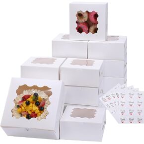 48pcs 4x4x2.5 Inches Brown Bakery Boxes with Window, Mini Cake Boxes, Small Treat Boxes, Pastry Boxes, Dessert Boxes, Cookie Boxes, Mini Pie Boxes, Kraft Candy Boxes for Pastries, Pie