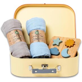 Mini Suitcase Baby Gift - Baby Gift Set - Gender Neutral Baby Gift - Gender Reveal Gift - Baby Gifts for Girls and Boys - includes: Mini Suitcase and 3 X Muslins - This is My Bag
