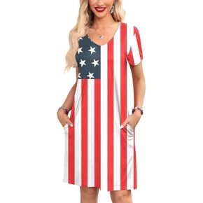 For G and PL Women's July 4th Patriotic Amercian Flag Mini Dress with Pocket