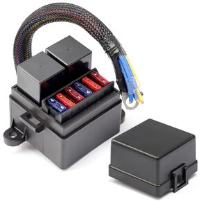 Pre-Wired Fuse Relay Box with 2 Relay Slots and 6 ATC/ATO Fuse Holder, 2 4Pin 80A Relays and 6 ATC ATO Fuses, Universal Waterproof Relay Fuse Block for Automotive Car Truck Boat Marine RV