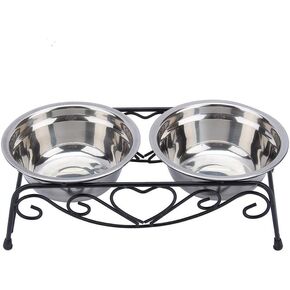 2Pack Metal Dog Bowls, Stainless Steel Dog Water and Food Bowls Set with No-Slip Base, Pet Feeder Bowls Raised Edges for No Spill, Dog Cat Dish for Small, Medium, and Large Pets