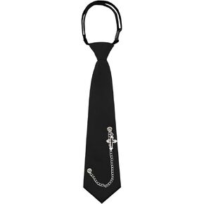Mantieqingway Black Ties for Women, Punk Metal Chain Necktie Adjustable Pre-tied Womens Tie for Uniform Party Shirt Accessory