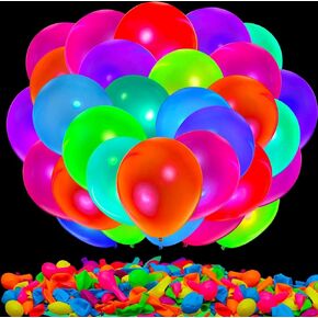260 Pcs UV Neon Balloons, 7 Colors 14 Inch Blacklight Reactive Fluorescent Balloons Glow in the Dark Birthday Decorations for Birthday, Wedding, Neon Party, Glow Party Decorations Supplies