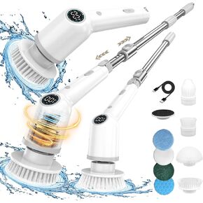 منظف ​​دوار كهربائي، منظف دش لاسلكي مع 8 رؤوس فرشاة قابلة للاستبدال، فرشاة تنظيف قوية للحمام بمقبض طويل، 3 سرعات قابلة للتعديل لأرضية المطبخ في حوض الاستحمام in Kuwait
