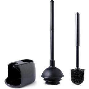Eyliden Toilet Plunger and Brush Set, 3-Step Suction Cup Toilet Plunger and Bowl Brush Set with Holder, Toilet Plunger Brushes Combo with Caddy (1 Pack, White & Grey)