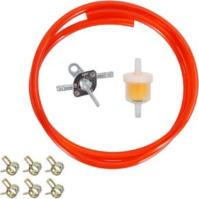 Gas Fuel Line Hose Clamps Oil Filters with Inline Fuel Shut Off Valve Petcock Petrol Switch for 50cc 90cc 110cc 125cc 150cc 250cc Baja BA150 ATV Four Wheeler Go Kart Scooter Dirt Pit Bike Red