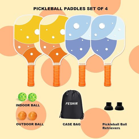 Pickleball Paddles, Pickleball Set with 4 Premium Wood Pickleball Paddles, 4 Pickleball Balls & Carry Bag, Pickleball Paddle with Cushion Comfort Grip for Women Men Beginners Professional in Saudi Arabia