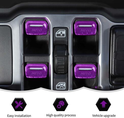 RT-TCZ Center Console Window Button Switch Trim Cover Decoration Interior Accessories for Jeep Wrangler JL JLU & Gladiator JT 2018-2024 Aluminum Alloy,Purple in Saudi Arabia