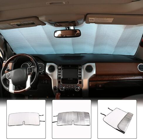 Car Front Windshield Sunshade Compatible with Toyota Tundra 2007-2021 Automotive Windshield Sunshades Foldable Reflective Sun Visor for UV Rays and Sun Heat Protect Car Interior Accessories in Saudi Arabia